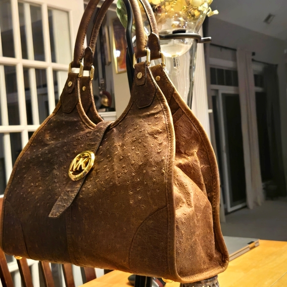 Michael Michael Kors distressed ostrich embossed leather satchel - Picture 2 of 13